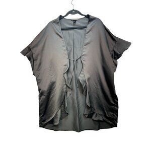Victoria's Secret Womens Kimono Satin Slip Robe Lingerie One Size Black Ruffle